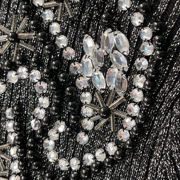 Vintage Size SMALL Beaded Embellished Small-Rib Crystal Sparkly Silver Sweater - Picture 9 of 11